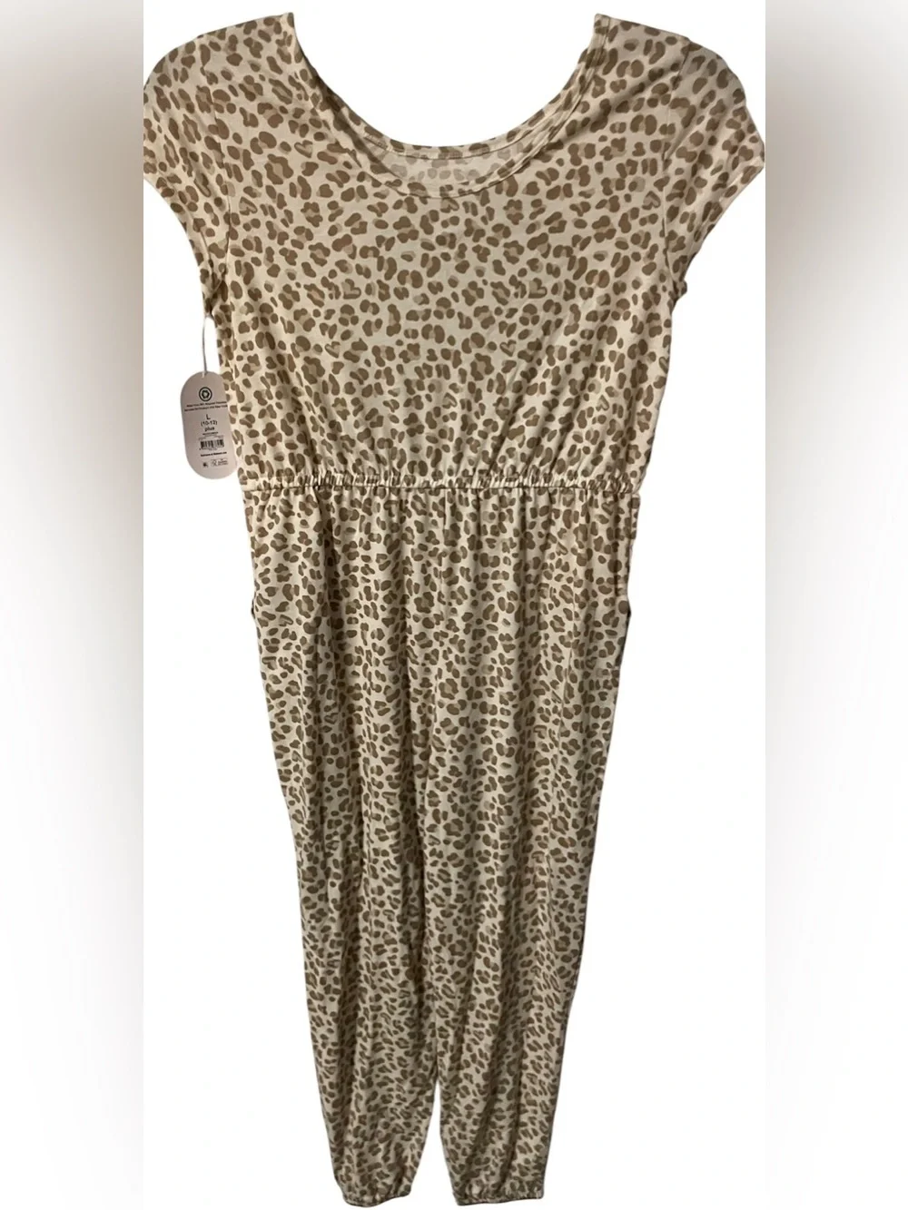 NWT Wonder Nation Girls Plus 10/12 Leopard Print Jumpsuit Jogger One Piece Ivory